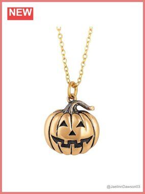 Bronze Jack O' Lantern Necklace Gold Filled Chain Halloween Pendant